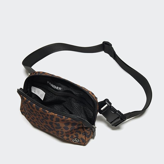 Pander Two Way Zipper Fanny Pack Nylon Everywhere Belt Bag for Women, Water Repellent Waist Packs, Crossbody Bags with Adjustable Strap (Midnight Leopard)