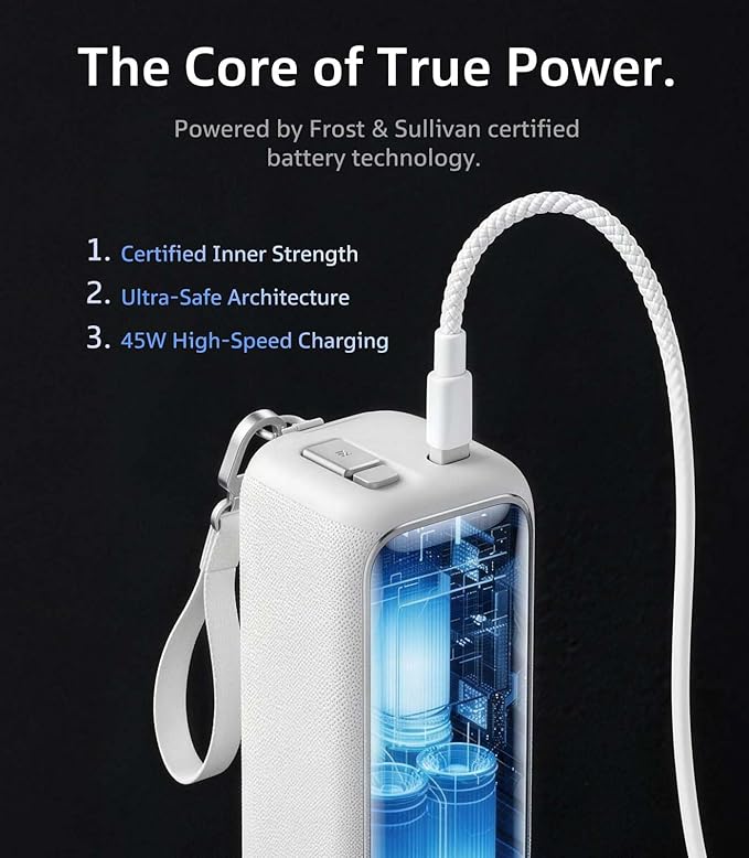 TORRAS FlexLine PowerGo 3-in-1 Portable Charger, 10000mAh Power Bank, 45W Fast Charging with 3.3 ft Built-in Retractable USB-C Cable & Foldable Wall Plug for iPhone 17/16/15, iPad