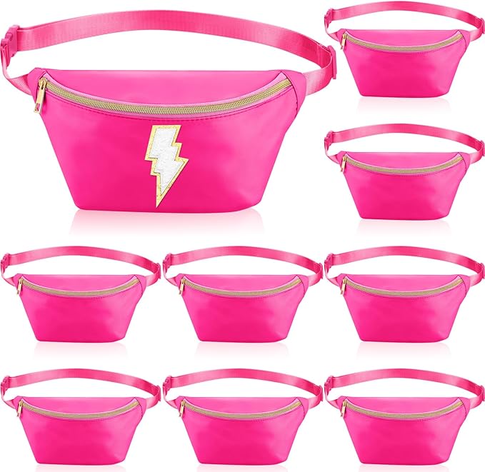 Amylove 9 Pieces Fanny Packs Nylon Waist Bag Zipper Travel Running Bag with Adjustable Strap for Women Men(Nylon,Rose Red)