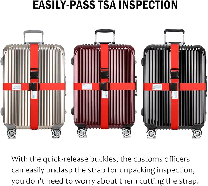 Ultra Long Heavy Duty Luggage Straps for Suitcases/Uprights/Duffels/Bags, 79" Adjustable Travel Packing Belts for Cargo Safety, Sturdy Baggage Strap Belts Multi-Pack