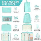 KPX 8 Set Packing Cubes for Travel, Luggage Packing Organizers Accessories Large Toiletries Bag for Clothes Shoes Cosmetics (Blue)
