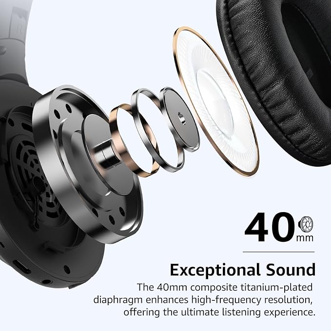 TOZO HA1 Bluetooth 5.4 Over Ear Headphones, 70H Playtime with Mic, Foldable Wireless Headset, Deep Bass Stereo Sound Customizable 32 EQ Music Mode Via Button & App for Travel and Home, Upgraded