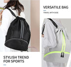 JELUTAR Drawstring Backpack Gym Bag with Shoes Compartment for Soccer, Basketball, Swim, Water-Resistant String Backpack Beach Cinch for Women Men, Grey