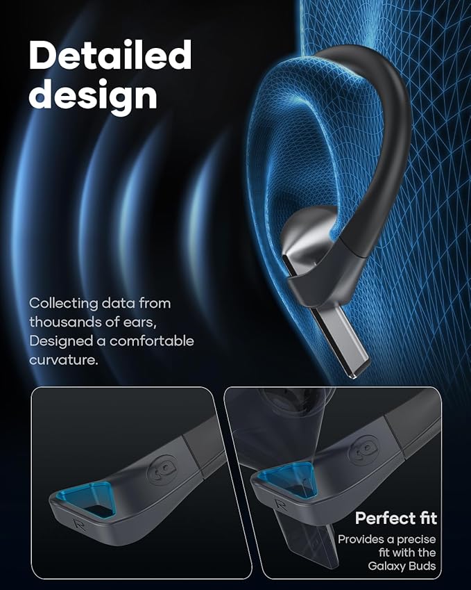 Gcioii Memory Titanium Alloy Ear Hooks for Samsung Galaxy Buds 3 Pro, Galaxy Buds 3 FE, Galaxy Buds 3 [Added Anti-Lost Lanyard], Anti-Slip Sports Accessories Ear Hooks, Comfortable Fit (Black)