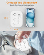 European Plug Adapter,EU/UK/US Travel Power Strip with 3 Outlets & 4 USB Ports(3.4A), International Power Adapter with 3 FT Extension Cord Compact for US to EU UK Germany Italy France Cruise