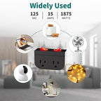 3Pack - POWAWINI Grounded Outlet with Double On Off Switch, Two Port Electrical Outlet Plug Switch, Wall Tap Adapter with Daul Red Indicator, 1875W,15A, ETL Listed (Black)