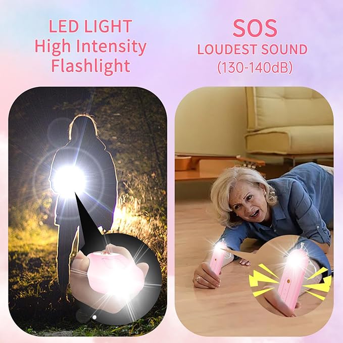 Rechargeable Personal Safety Alarm for Women - 130dB Self Defense Keychain Siren Whistle with SOS Strobe Light, Low Battery Notice - Emergency Security Safe Protection Devices, College Essentials