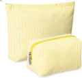 Huhumy 2 Pcs Makeup Bag Set Cute Cosmetic Pouch for Women Seersucker Travel Toiletry Bag Preppy Small Makeup Purse Pouch Aesthetic Skincare Brushes Storage Organizer for Valentine Women(Yellow)