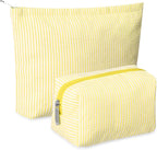 Huhumy 2 Pcs Makeup Bag Set Cute Cosmetic Pouch for Women Seersucker Travel Toiletry Bag Preppy Small Makeup Purse Pouch Aesthetic Skincare Brushes Storage Organizer for Valentine Women(Yellow)