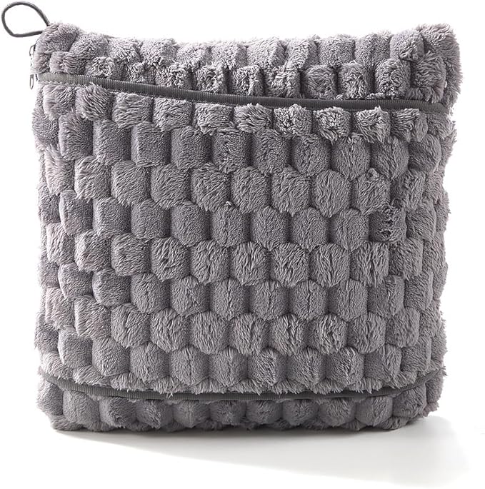 4-in-1 Blanket and Pillow Premium Soft Airplane Travel Kids Blanket Adult Blanket Great Gift for Holidays and Birthdays Attatch it to Your Suitcase or Bag Lumbar Cushion (Grey)