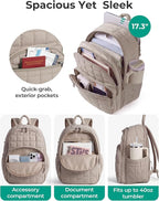 BAGSMART College Laptop Backpack, Travel Backpack for Women, Quilted Airline Approved Carry On Backpack Fits 17.3 Inch Laptop, Personal Item Travel Bag, Camel