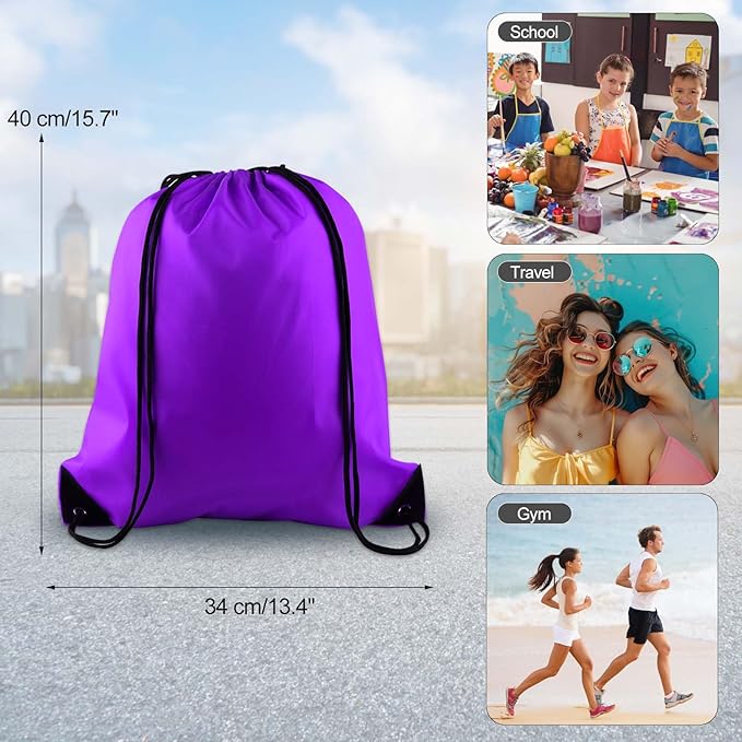 KUUQA 20Pcs Drawstring Backpack Bag Bulk Purple Drawstring Bags String Backpack Sport Gym Sack Bags Foldable Storage Bag for Women Men Shopping Gym Travel Sports