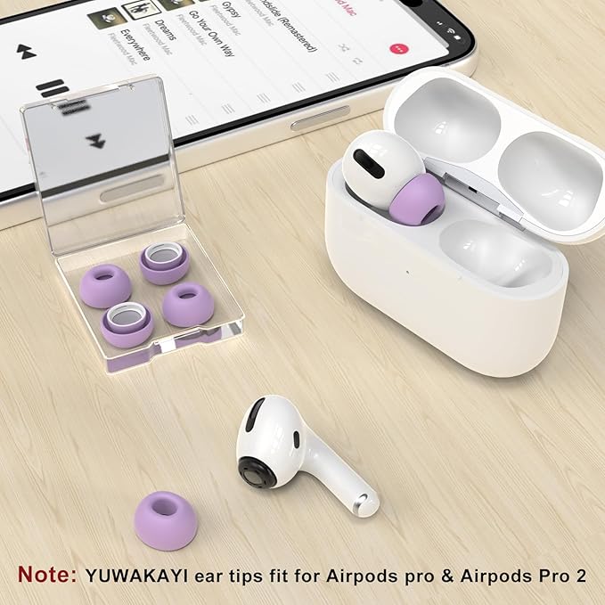 3 Pairs Replacement Ear Tips for AirPods Pro 1st & 2nd Generation with Noise Reduction Hole, Silicone Ear Tips for AirPods Pro with Portable Storage Box and Fits in Charging Case (Medium, Lavender)