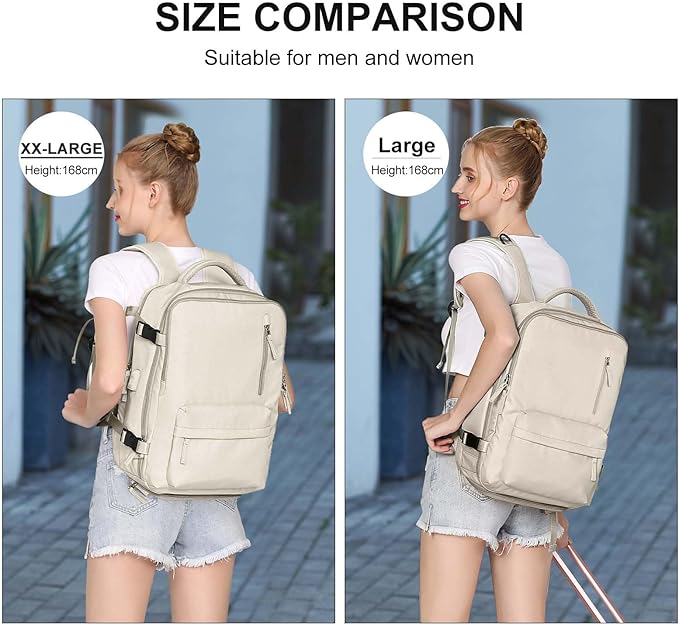 WONHOX Large Travel Backpack Women, Carry On Backpack,Hiking Backpack Waterproof Outdoor Sports Rucksack Casual Daypack with USB Charging Port Shoes Compartment,Beige