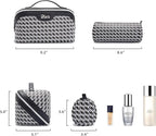 BOYATU Travel Makeup Bag Cosmetic Bags for Women: Large Capacity 3 Pcs Set Make up Bag with Compartments - Waterproof Vegan Leather Toiletry Organizer Bags with Handle (M-76Black)