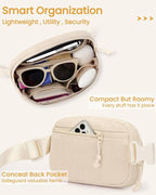 Vankor Beige Fanny Packs for Women Corduroy, Cute Beige Belt Bag for Women Crossbody Stylish Waist Pack Purse for Travel, Hiking, Workout, Running