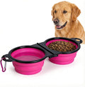 Collapsible Dog Bowls with Carabiner, Double Portable Travel Pet Bowls for Food and Water, Foldable Silicone Dog Bowl for Walking, Hiking, Camping, Small Medium Dogs and Cats，Pink