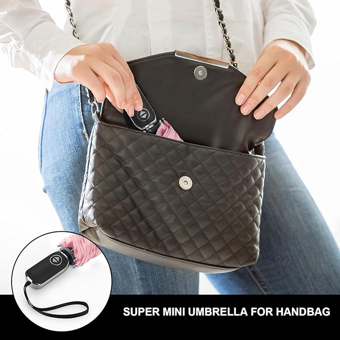 Compact Travel Umbrella for Purse - Flat Handle, Waterproof for Light Rain