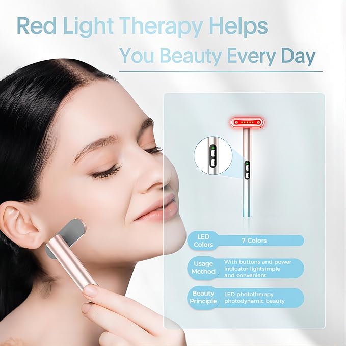 Fxtiaa Led-Face-Wand，7 in 1 LED Light Therapy Facial Red & Blue Rejuvenation Tool