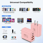 USB C Charger Block, 2 Pack 40W 4-Port iPhone Charger Fast Charging Multiport PD 3.0 & QC 4.0 Double Quick Charge, Compatible with iPhone 17/16/15/14/13/12/11，Pro Max，iPad, Samsung (2, Pink)