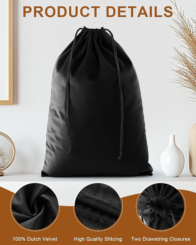 FantasyLife Shoe Bags for Travel, Washable Dust Bags for Storage & Packing, Flannel Shoe Pouch with Drawstring Closure for Purses, Handbags, Shoes & Toys (4, Black Beauty, 17.3"x12.6")
