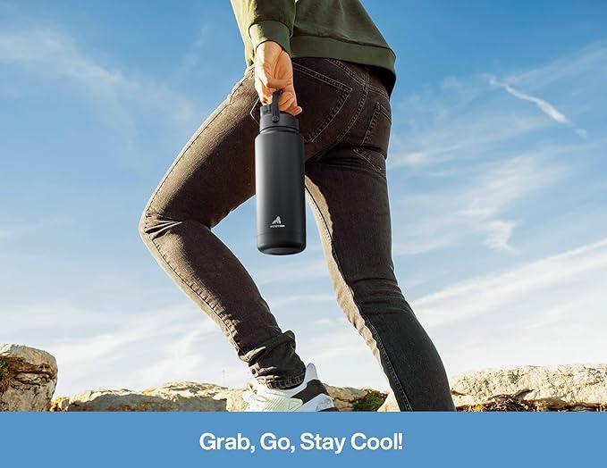 POWCAN 32 oz Insulated Water Bottle with 2-in-1 Straw and Spout Lid, Keep Cold 24H, Leak-Proof, BPA-Free, Double Wall Stainless Steel Water Bottle for Sports, Gym, Travel, and School (Sea Breeze)