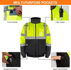 HYCOPROT Hi-Vis Safety Jacket for Men High Visibility Reflective Bomber Winter Waterproof Work Construction Coat ANSI Class 3