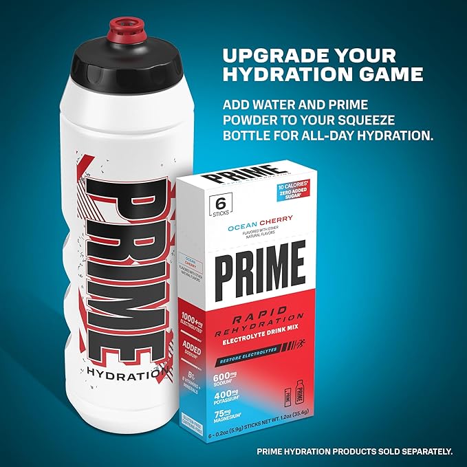 PRIME 32 oz Red & Black Graphic Squeeze Sports Water Bottle, BPA Free, Dishwasher Safe, Easy-Grip Ergonomic Leakproof Design, Fast Hydration for Gym, Cycling, Running