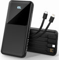 Portable Charger with Built in Cables, Power Bank with Cords Wires, Slim 10000mAh Travel Battery Pack 6 Outputs 3 Inputs 3A Fast Charging for Samsung Google Pixel LG Moto iPhone iPad, 1 Pack