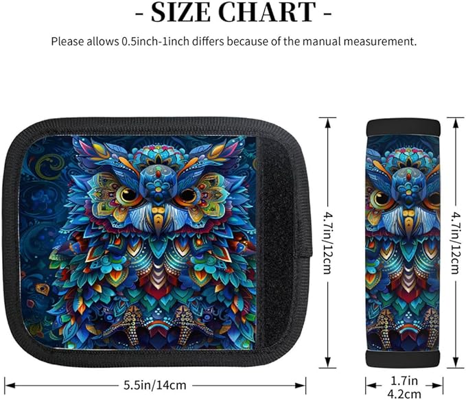 Abstract Colorful Owl 2 Pack Luggage Handle Wrap Set of Neoprene Luggage Tags for Suitcases Bag Strap Wrap Cover Travel Airplane Accessories Covers Markers Sleeve Grips Identifiers Cruise