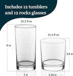 Libbey Province 24-Piece Glasses Drinking Set, Ideal Dining Glassware Sets, Glass Tumbler Set with Lines, Dishwasher Safe Glass Sets For Drinking