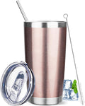 20 oz Tumbler with Lids and Straws, Stainless Steel Insulated Travel Coffee Mug, Double Wall Vacuum Insulated Tumblers, Powder Coated Coffee Tumbler for Cold & Hot Drinks (Rose Gold)