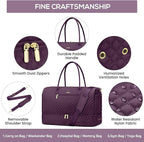 Travel Weekender Duffle Bags for Women - Large Carry On Bag with Shoe Compartment Overnight Bag with Toiletry Bag Duffel Bags with Wet Pocket for Gym Hospital Bags for Labor and Delivery Dark Purple