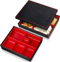 Teenyyou 2 Pcs 12 x 9.5 x 2.2 Inch Japanese Bento Box 6 Compartments Divided Lunch Box with Greaseproof Adult Japanese Bento Lunch Container Sushi Home Restaurant