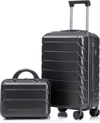 Kids Luggage Sets for Girls, 2 Piece Luggage Set, 20 Inch Rotating Wheel Suitcase with 14 Inch Cosmetic Case, Lightweight Hardshell Suitcase with 360° Spinner Wheels for Travel (Gray)