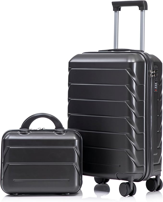 Kids Luggage Sets for Girls, 2 Piece Luggage Set, 20 Inch Rotating Wheel Suitcase with 14 Inch Cosmetic Case, Lightweight Hardshell Suitcase with 360° Spinner Wheels for Travel (Gray)
