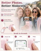 5-in-1 Magnetic Wireless Power Bank, 5000mAh Portable Charger with Mirror, Stand, Bluetooth Remote & Card Holder, MagSafe Compatible Travel Essential for iPhone&Samsung, USB-C Cable Included, Pink