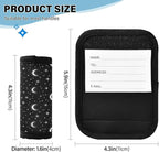 White Moons Stars Black Suitcase Handle Wraps with Writable Luggage Tags, 5.9 x 4.3 Inches Durable Polyester 2 Pack Luggage Handle Wraps for Backpack Strap Pads
