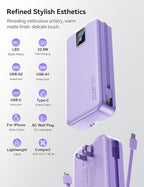 Portable Charger, 20000mAh 22.5W Fast Charging Power Bank with Built-in Cables & Wall Plug, Travel Essentials Battery Pack with LED Display, USB C External Battery Bank for iPhone iPad, Samsung Purple