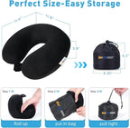 SAIREIDER Neck Pillows for Travel 100% Memory Foam Adjustable Travel Pillows with Storage Bag, Sleep Mask and Earplugs-Prevent The Heads from Falling Forward (Black)