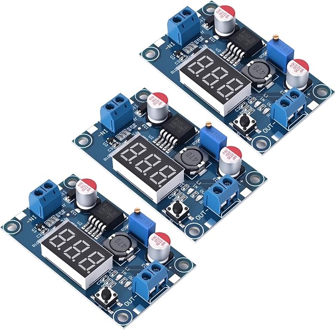 LM2596 DC-DC Buck Power Converter Module, Adjustable Voltage Regulator 4-40V to 1.25-37V Buck Converter with LED Voltmeter Display（Pack of 3）