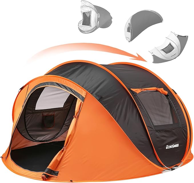 EchoSmile Pop Up Camping Tent, 2/4/6 Person Easy Setup Tent, Water Resistant Dome, Portable with Carry Bag