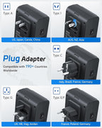 DOACE 220V to 110V Converter 350W Voltage Converter US to Europe for Hair Straightener/Curling Iron Converter for European Travel with 4-Port USB Charging and UK/AU/US/EU Worldwide Plug Adapter