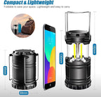 EXTRASTAR 2 Pack LED Battery Operated Lights, Portable Survival Battery Powered Lamp, Camping Lantern, Suitable for Hurricane, Emergency, Storm, Outages, Outdoor Collapsible Lanterns, Black