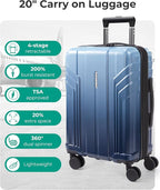 BAGSMART Expandable Carry On Luggage 22x14x9 Airline Approved, 20 Inch Travel Luggage with Spinner Wheels, Lightweight Hard Shell Suitcase Carry on Gradient blue