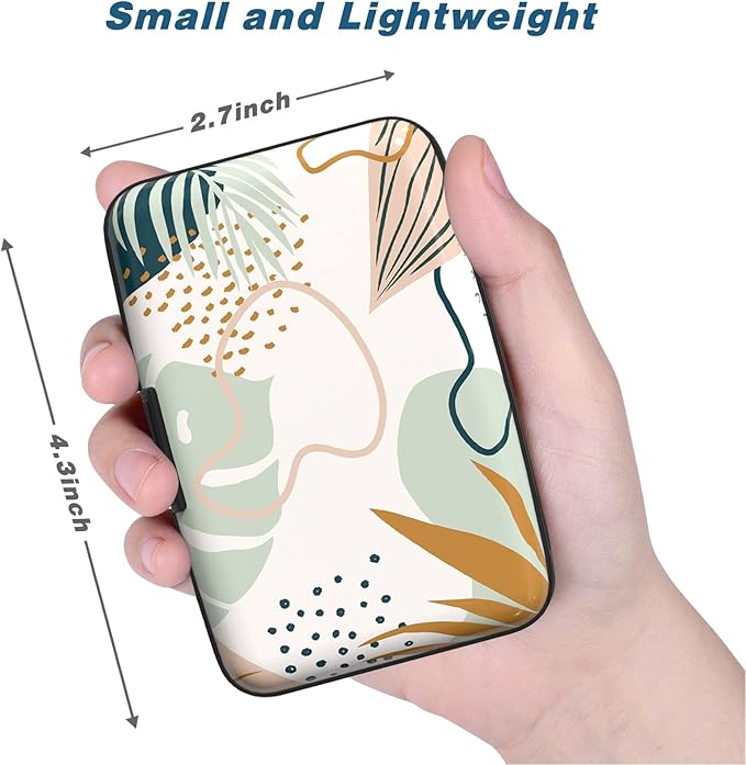 Credit Card Holder, Mini Aluminum Card Wallet RFID Blocking Slim Metal Hard Card Case for Women Men, Leaf