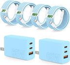 65W Super Fast Charger Type C for Samsung,3 Port 100W Quick Charging 3.0 USB C Block & 3/6/10/10FT Braided Type C Cord for Samsung Galaxy S26 Ultra/S26/S25 Ultra/iPhone 17 Pro/MacBook Pro/Air-Blue