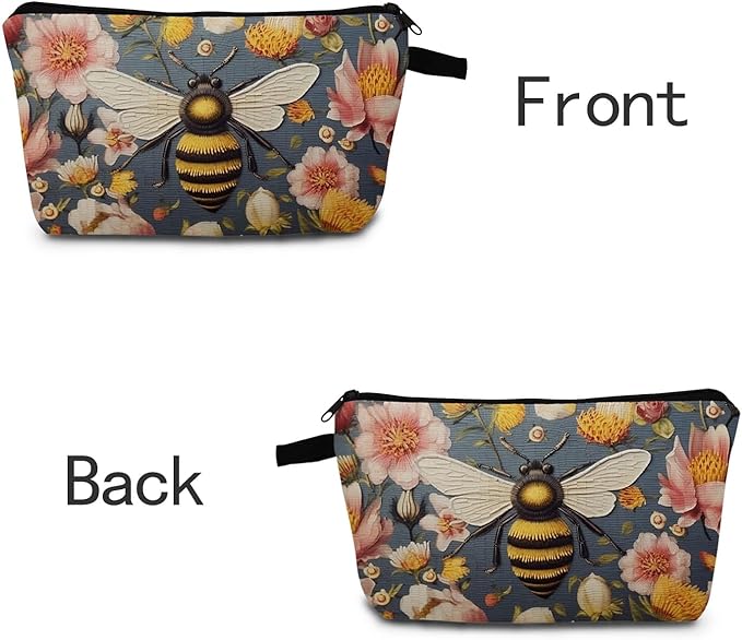 Bee Makeup Bag for Women Travel Cosmetic Organizer Bag Teacher Appreciation Gifts Small Zipper Toiletry Bag