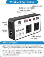 200W Voltage Converter US to Europe, Step Down Travel Power Adapter with 4 USB Ports, 2 AC Outlets for Curling Iron Hair Straightener Laptop, EU UK AU Plug, for Cruise Ship Travel