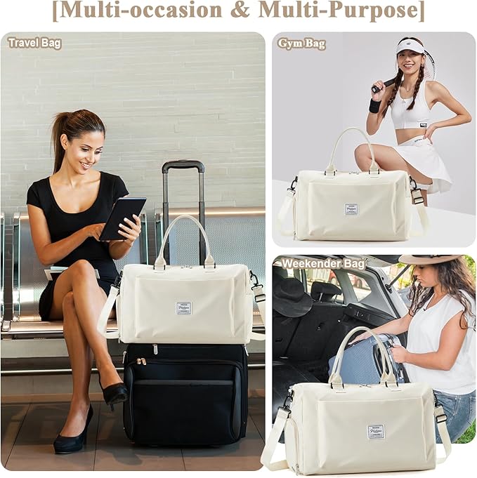 HYC00 Travel Duffel Bag,Carry-on Overnight Weekender Bags for Women,Sports Tote Gym Bag with Wet Pocket